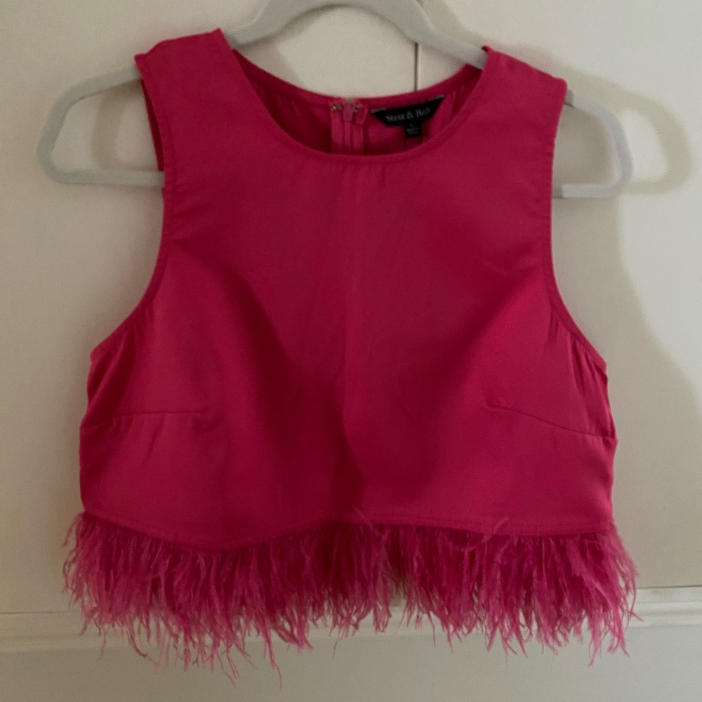 Feather Trimmed Crop Top